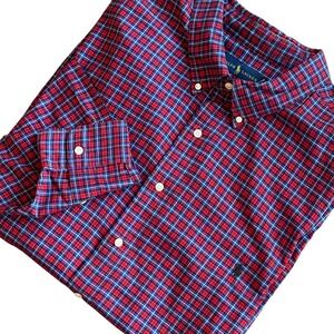 Ralph Lauren Shirt Men's 4XB Red Navy Plaid Checked Long‎ Sleeve Button Down